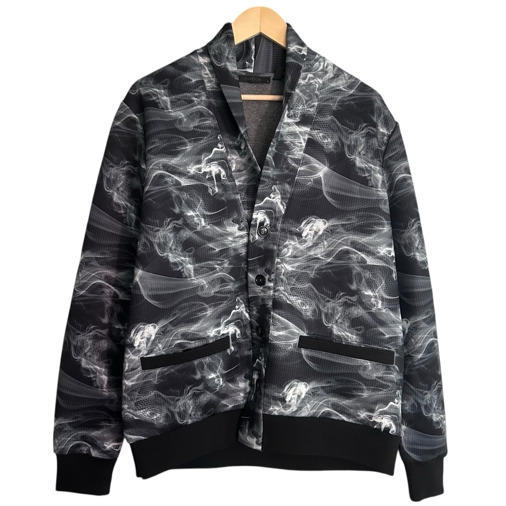 Greyson Ghost Dancer Smoke Print Jacket Bomber Cardigan Black Men’s Sz Large